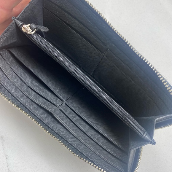 Coach Wild Plaid Slim Accordian Zip Around Wallet Black Cream Crossgrain Leather - Picture 7 of 12